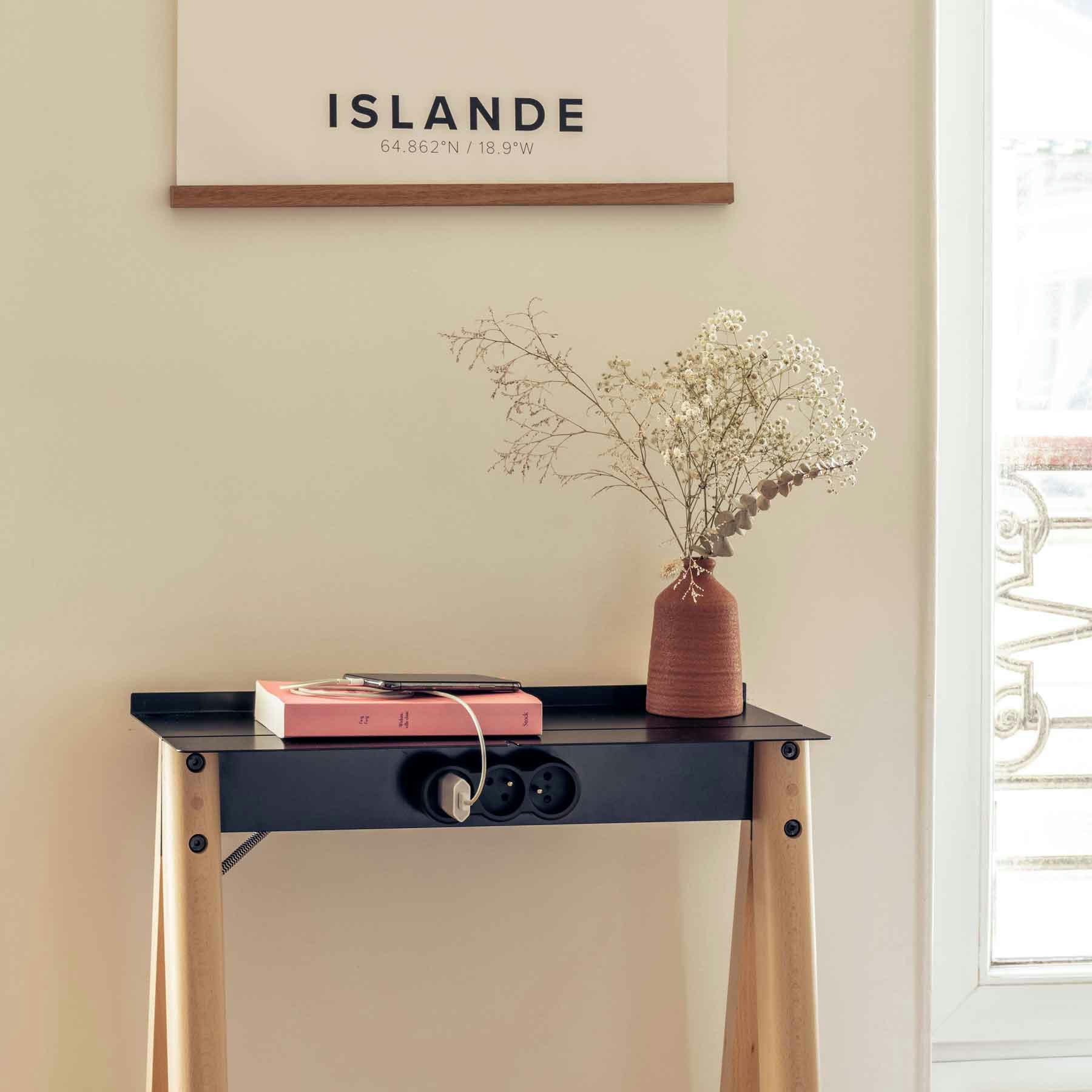 - Micro-bureau 60cm - Pieds hêtre clair et plateau noir