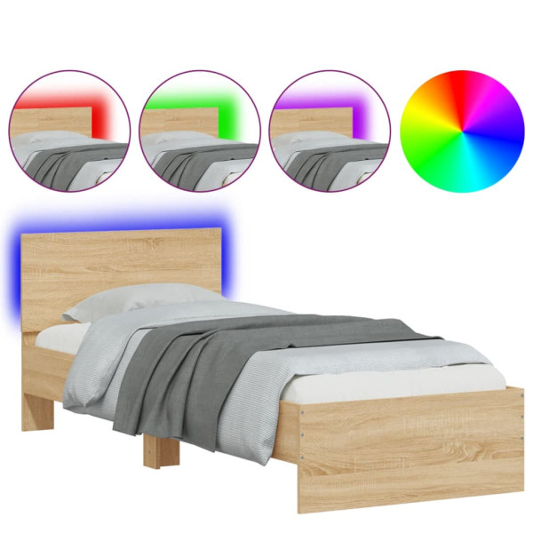 Łóżko Drewniane Rama Łóżka Sofa Brązowe Do Sypialni Pokoju LED 75x190 cm