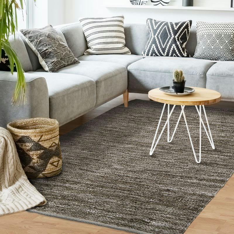 SKIN - Tapis en cuir tressé taupe 160x230
