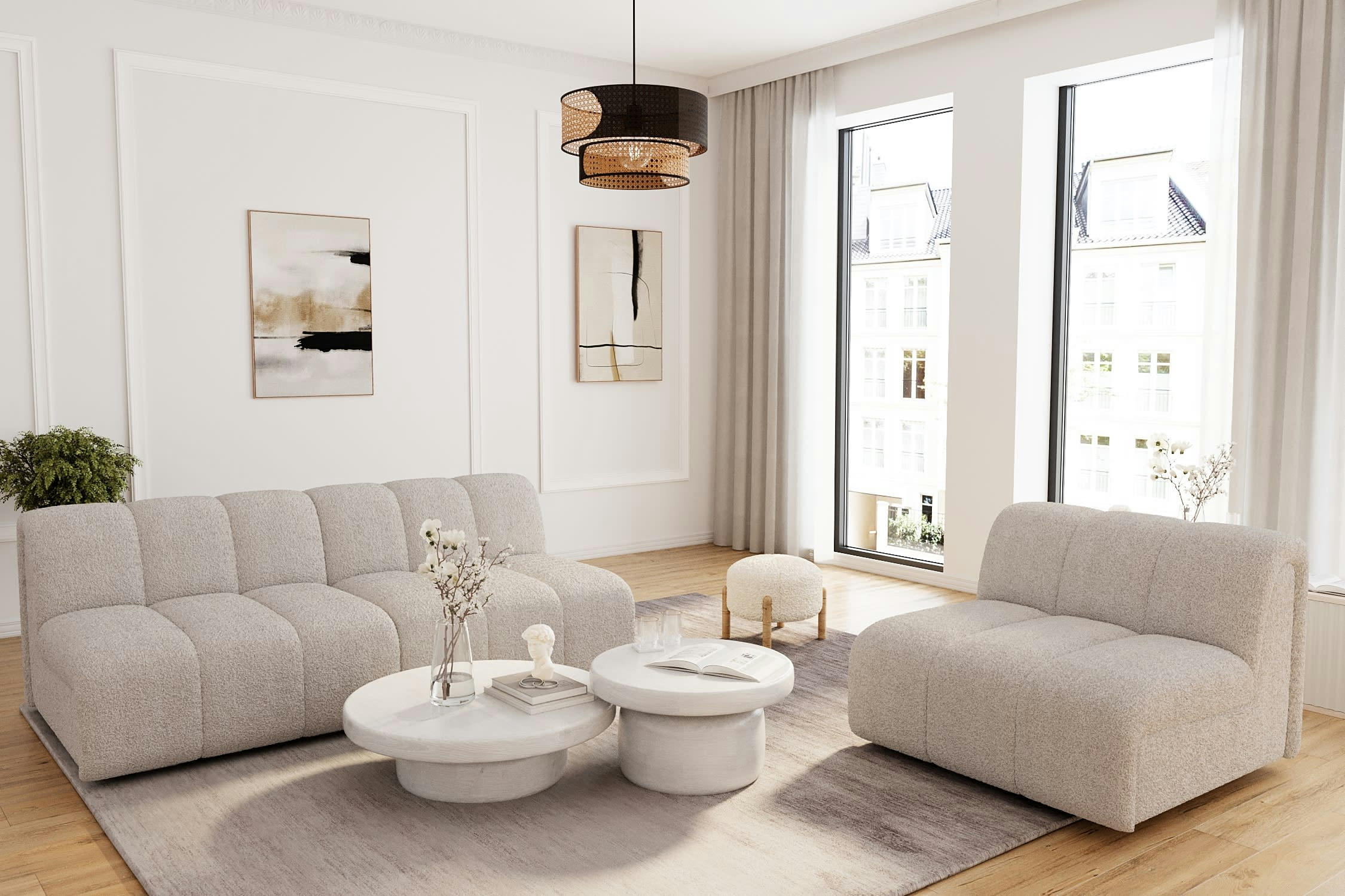 HELENE - Canapé modulable en tissu bouclette crème