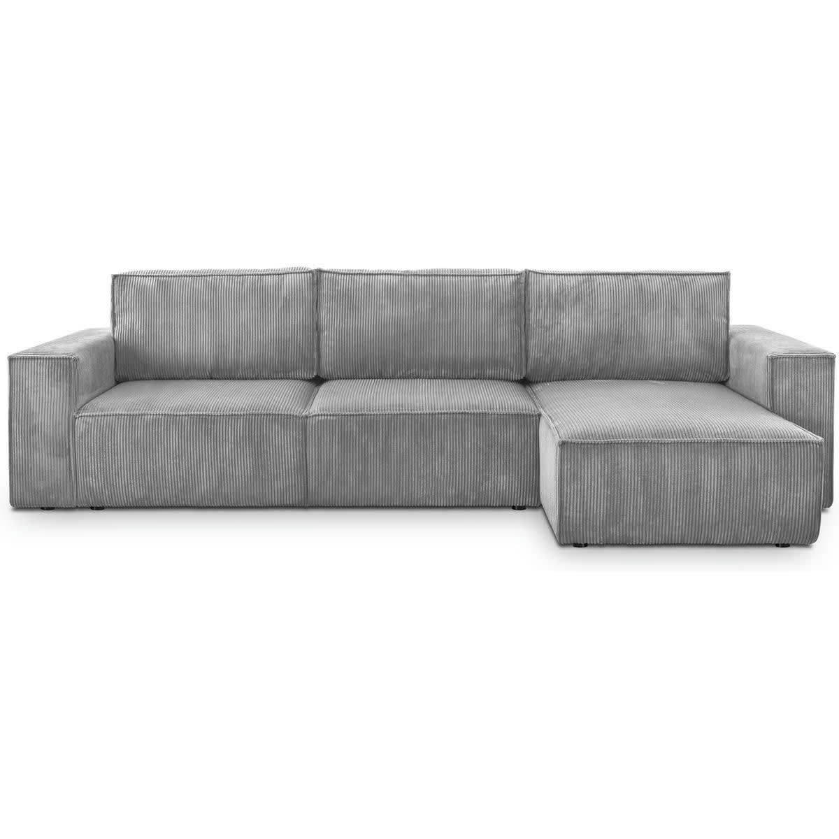 HARPER NEW - Canapé d'angle 5 places convertible +coffre, velours côtelé gris clair