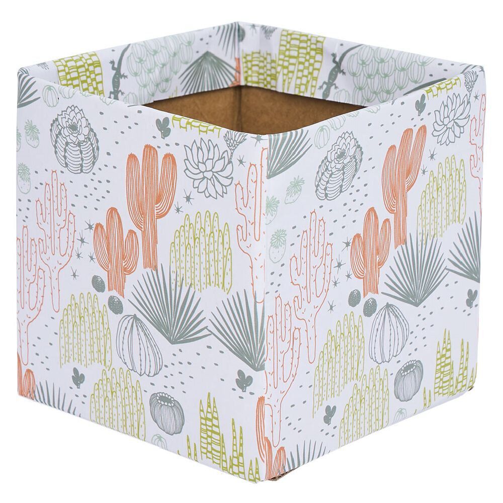Cache-pot carré en carton motif végétal
