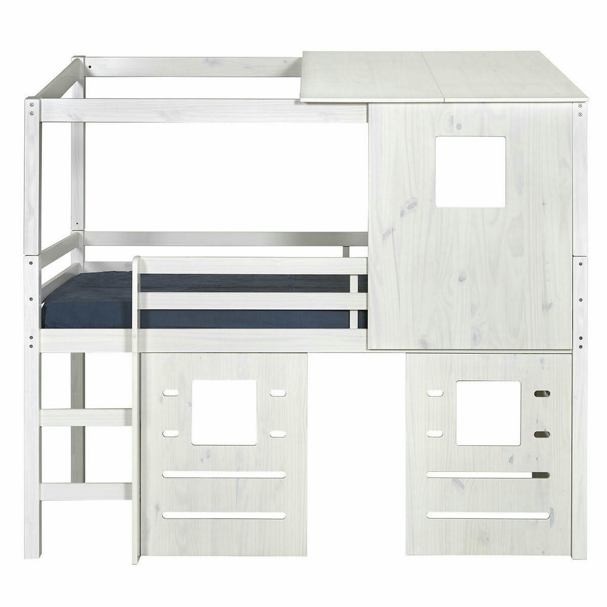 ALMA - Lit cabane mi-hauteur 90x200 cm bois massif blanc