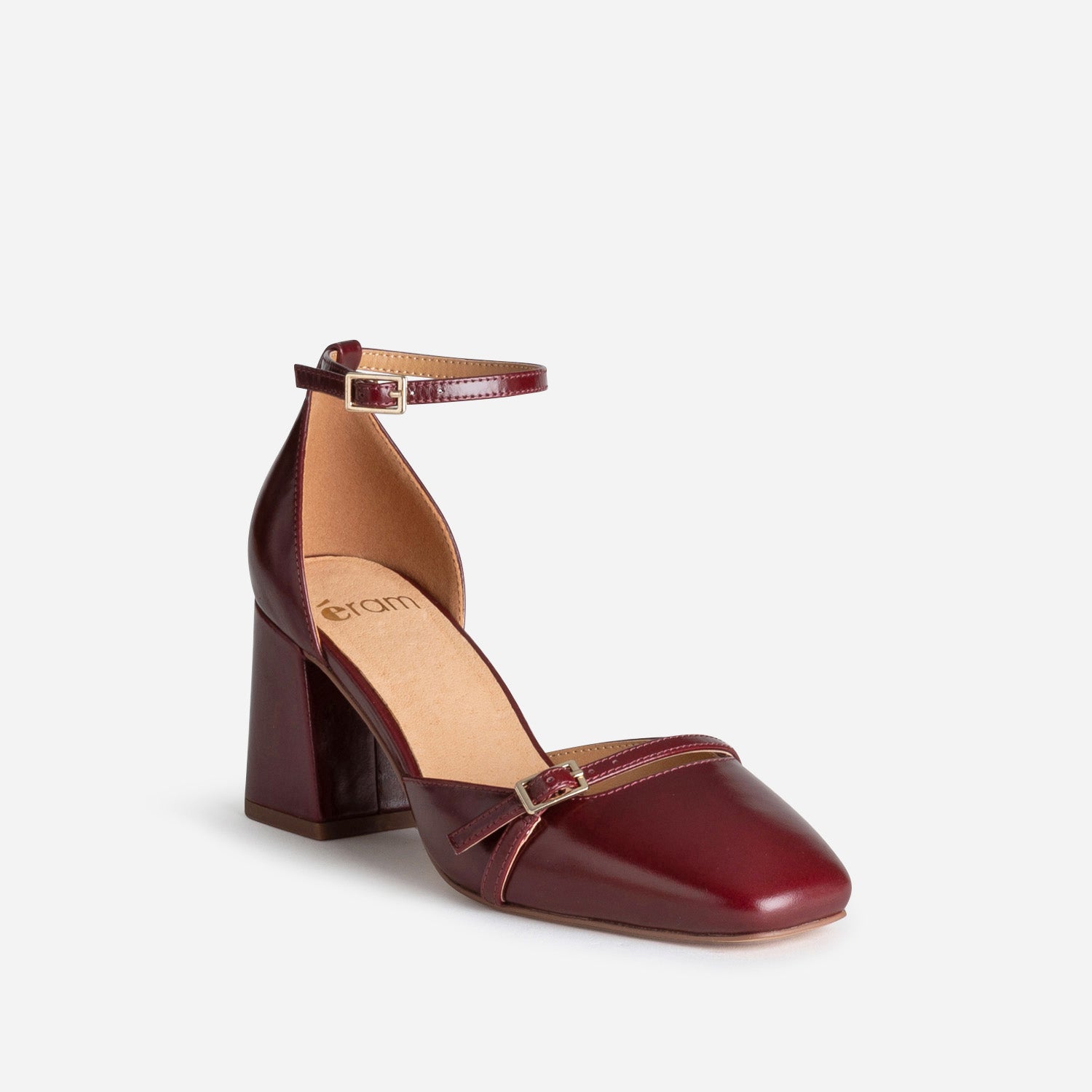 Escarpin à bride bordeaux cuir