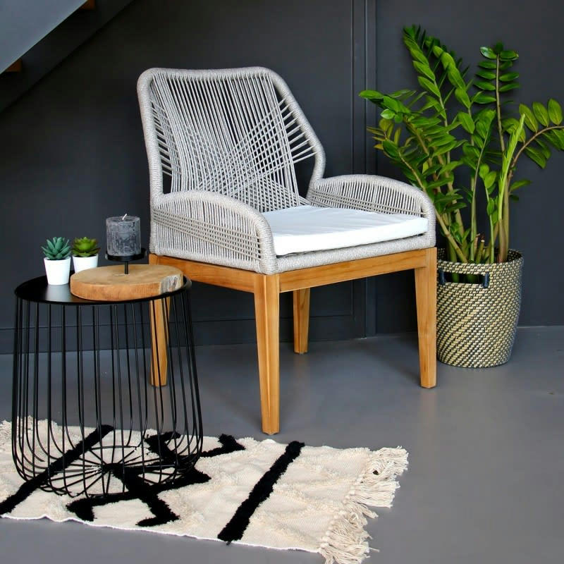 CALPE - Fauteuil en corde tressée beige et bois