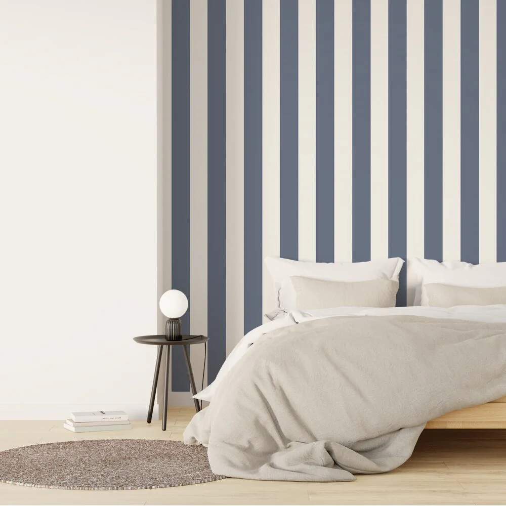 Papier peint intissé VICTOR coloris bleu marine et blanc