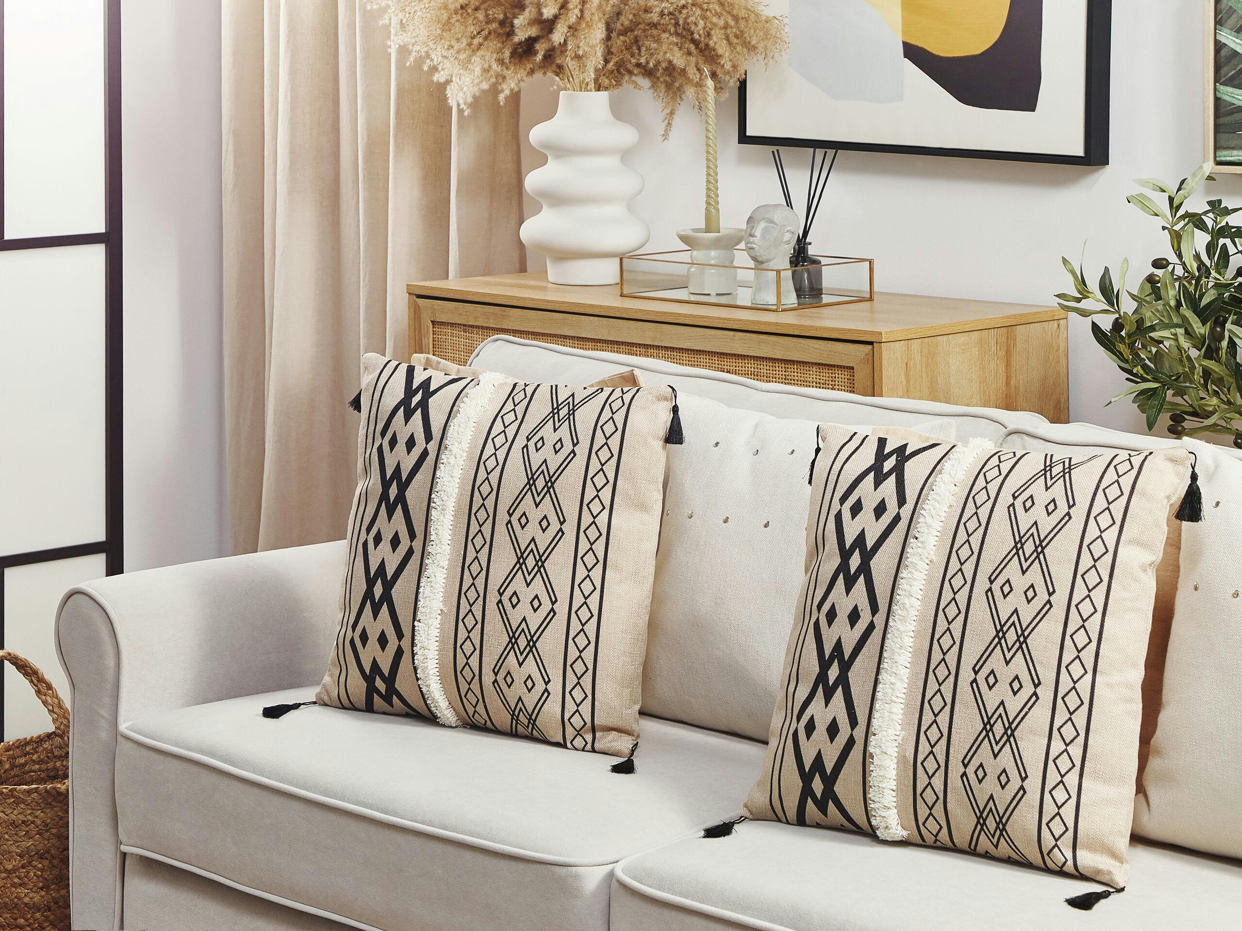 PULMONARIA - Lot de 2 coussin décoratifs en tissu beige 45x7cm