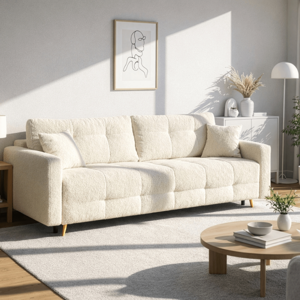 Sofa Rozkładana Kanapa Z Funkcją Spania Wersalka Dwuosobowa Beżowa SEUL