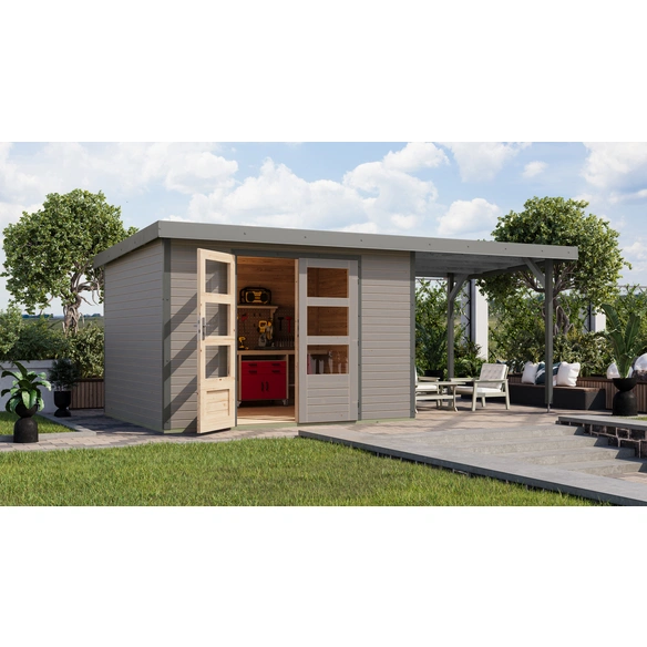 Gartenhaus »Osterby 5 D«, BxHxT: 536 x 209 x 242 cm (Außenmaße inkl. Dachüberstand), Wandstärke 19 mm