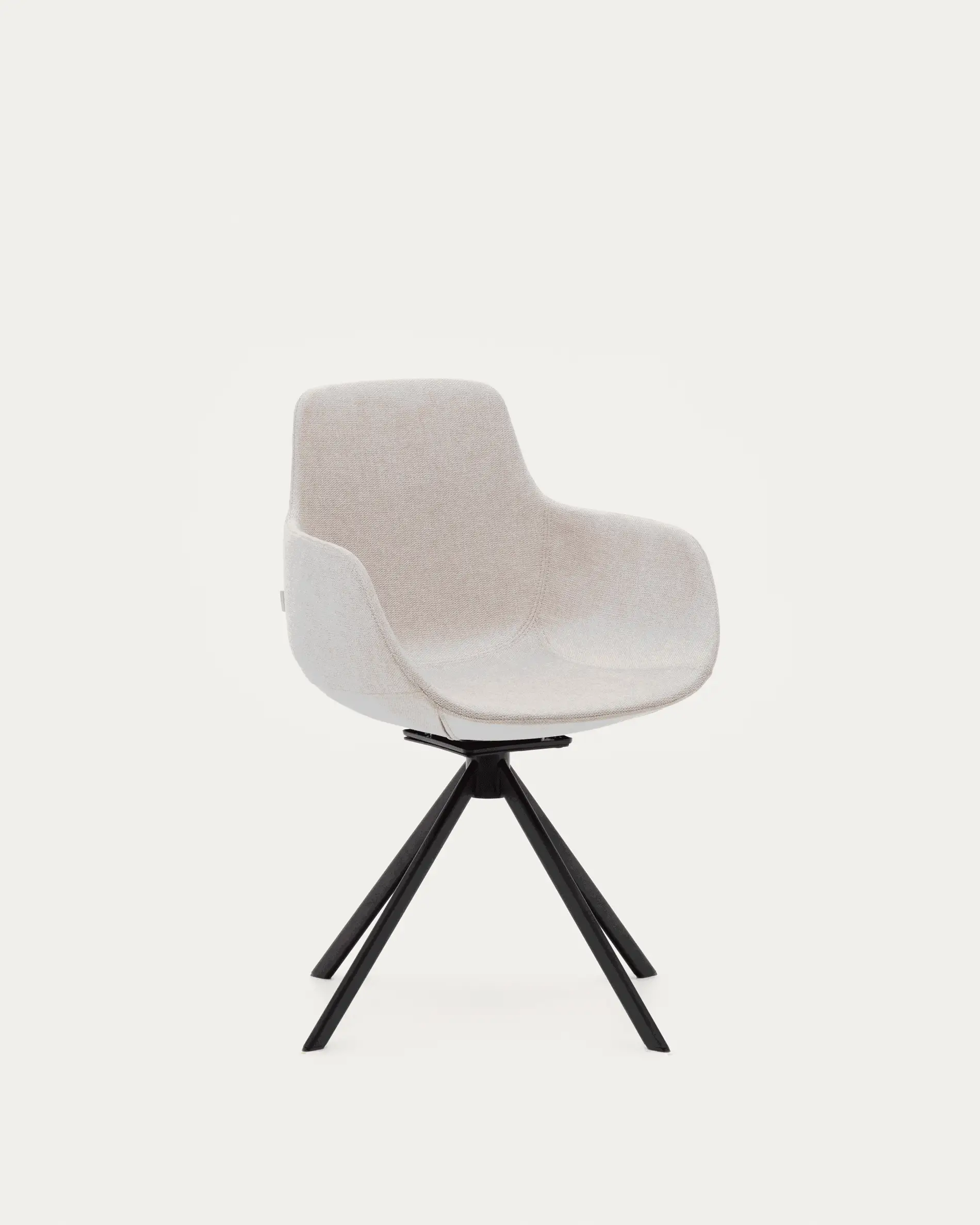 Silla giratoria autoretorno Tissiana de chenilla beige y acero negro mate