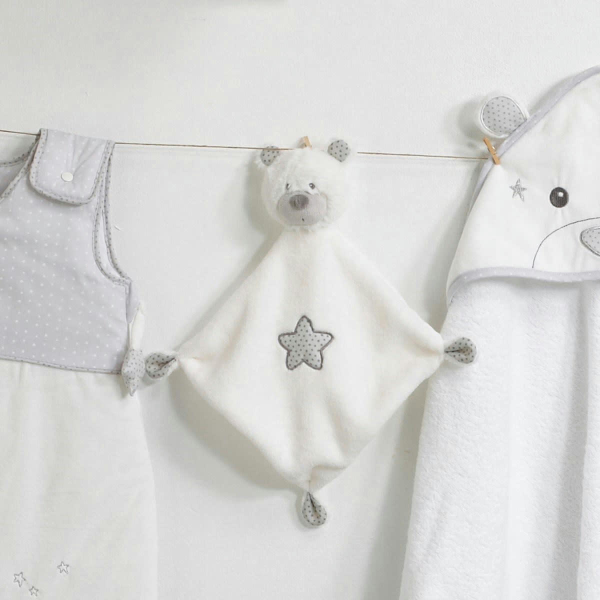 CELESTE - Doudou mouchoir Ours en velours blanc