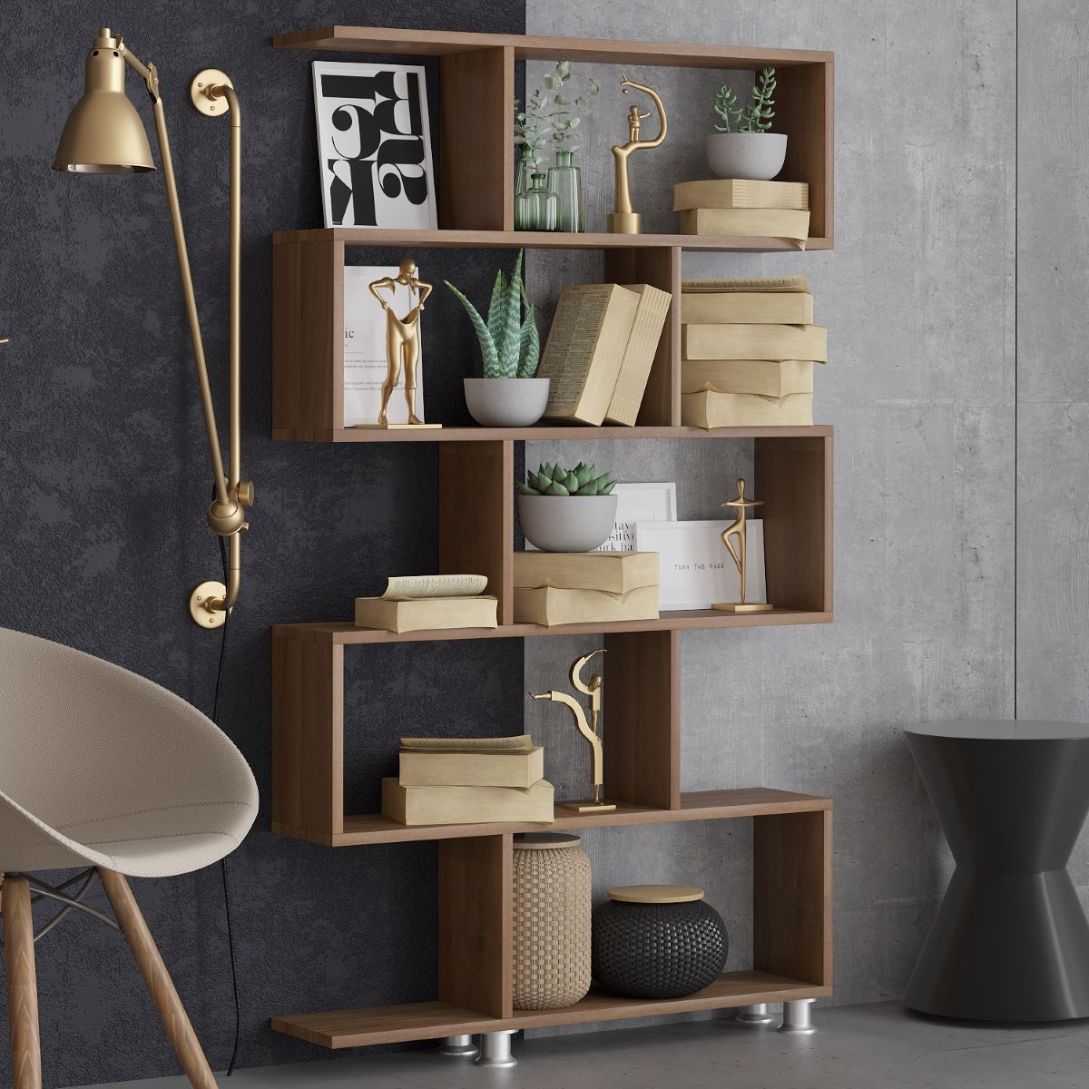 Calicosy - Boekenkast NILÜFER - Walnoot houtdecor - H156 cm