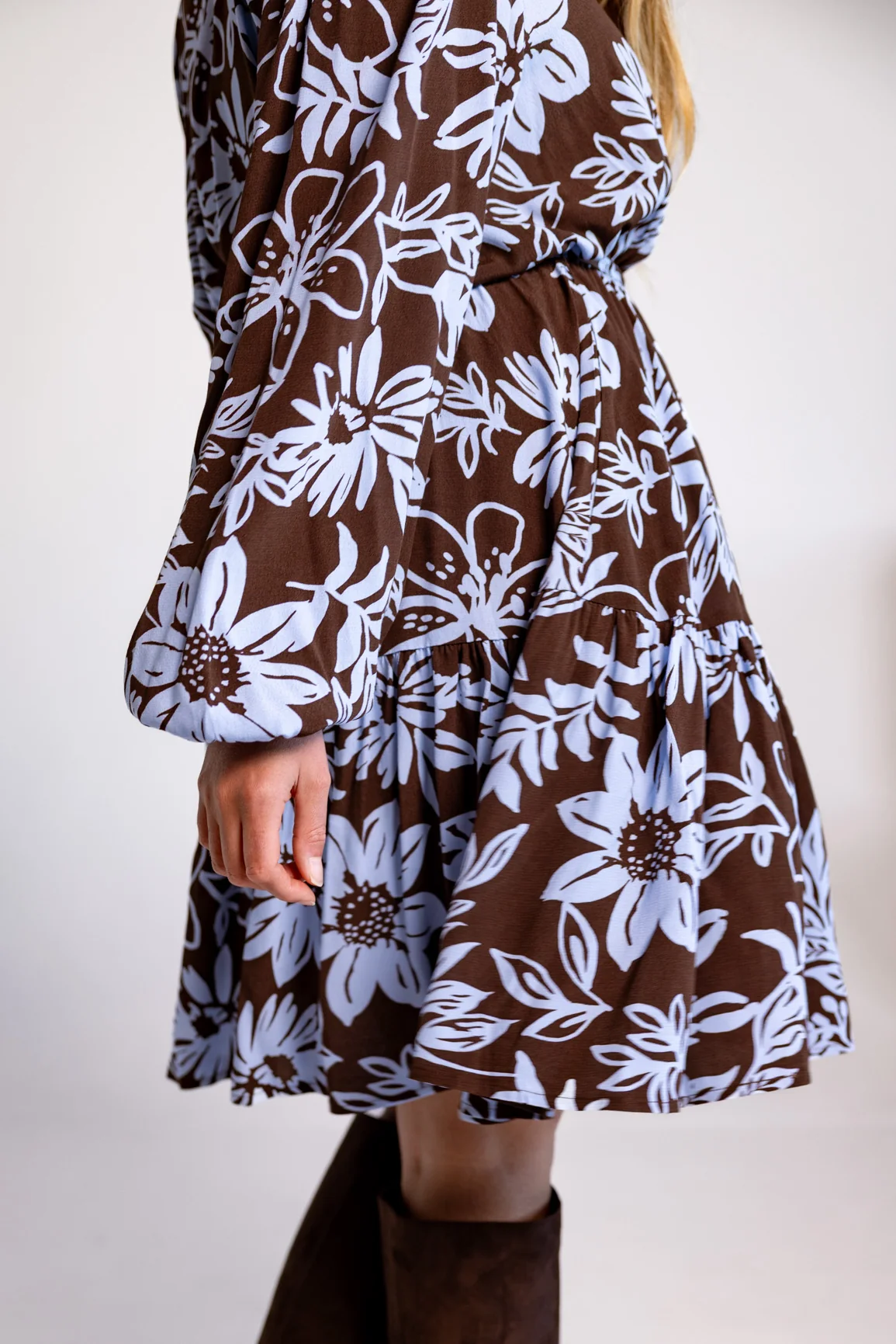 Deni Long Sleeve Dress in Blue Lani Chocolate