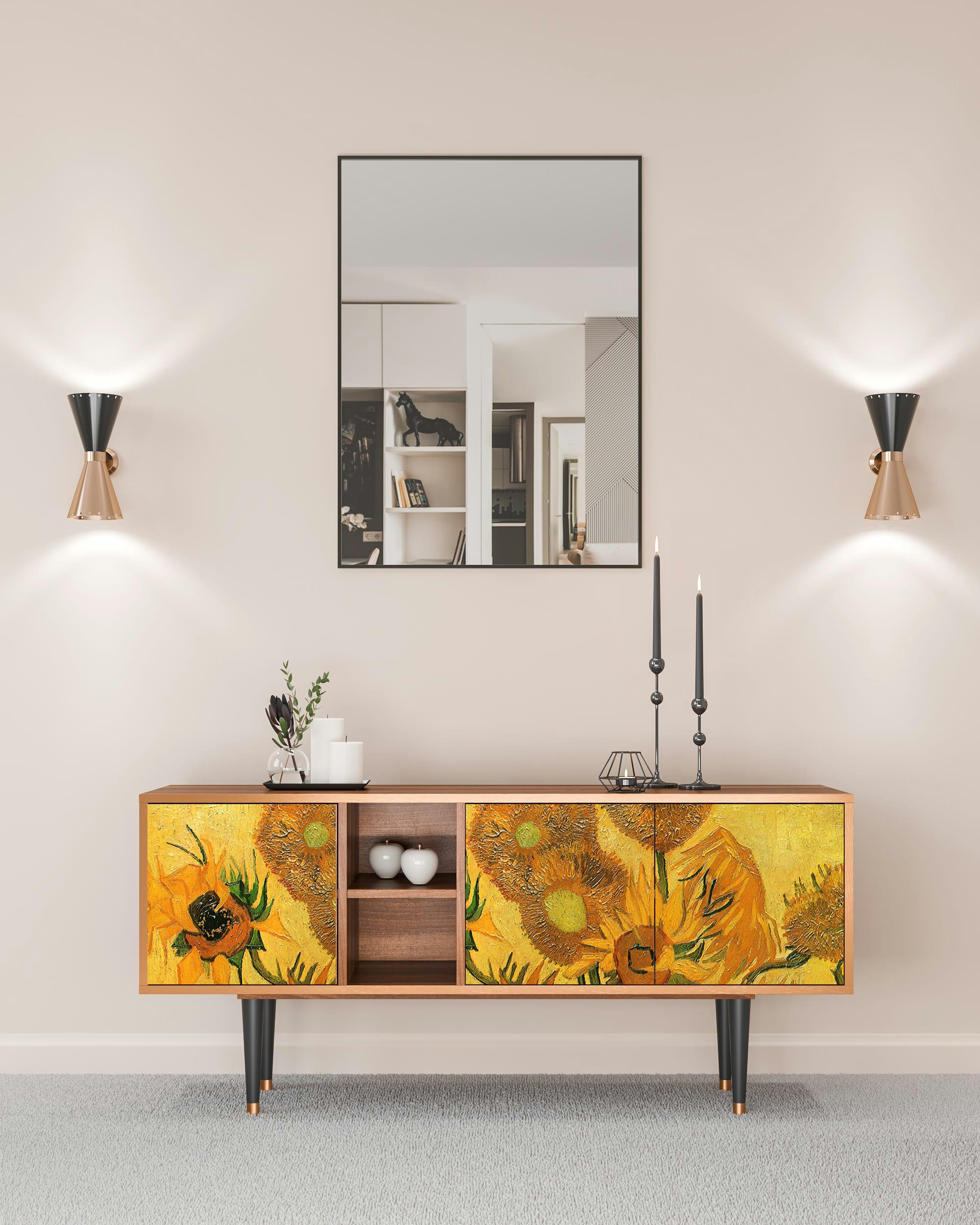 SUNFLOWERS BY VINCENT VAN GOGH - Meuble TV  jaune 3 tiroirs L 150 cm