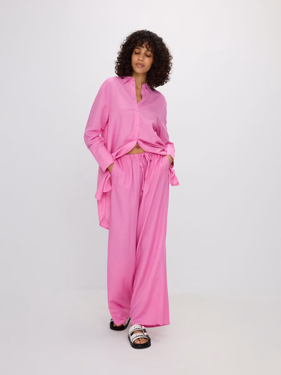 Wide Leg Trousers With Viscose Blend