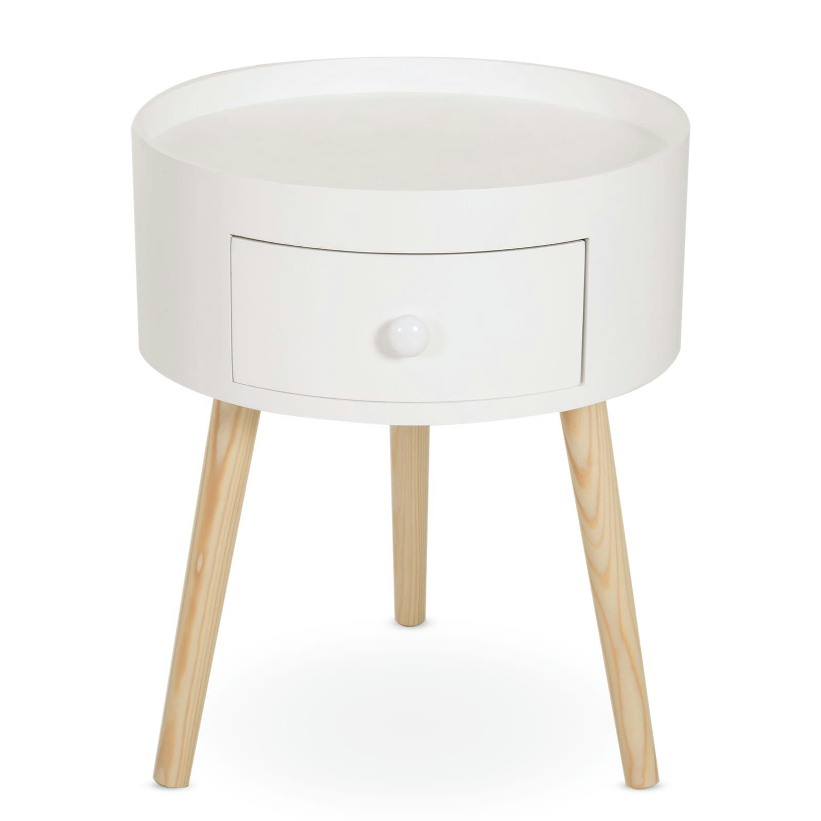 - Chevet table de nuit ronde 1 tiroir design scandinave bicolore