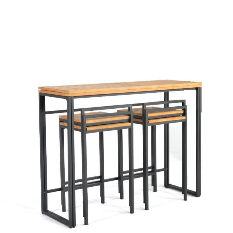 PATMOS - Table et chaises hautes empilables pour balcon 4 places