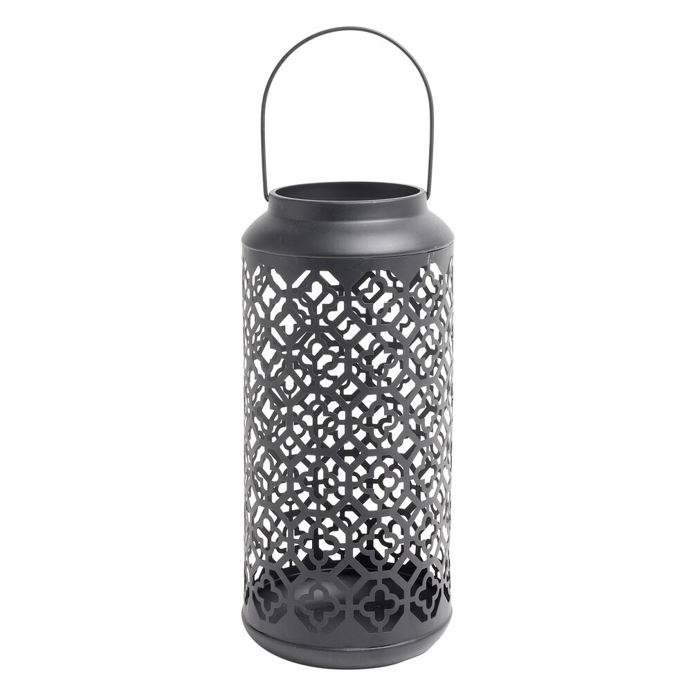 Lanterne carreaux de ciment ajourés métal noir Ø15xH34,5cm