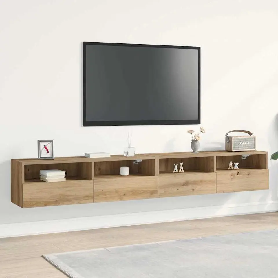 vidaXL - Zwevend TV-meubel met 2 deuren - Zwart eiken - 100x30x30 cm - 2 stuks
