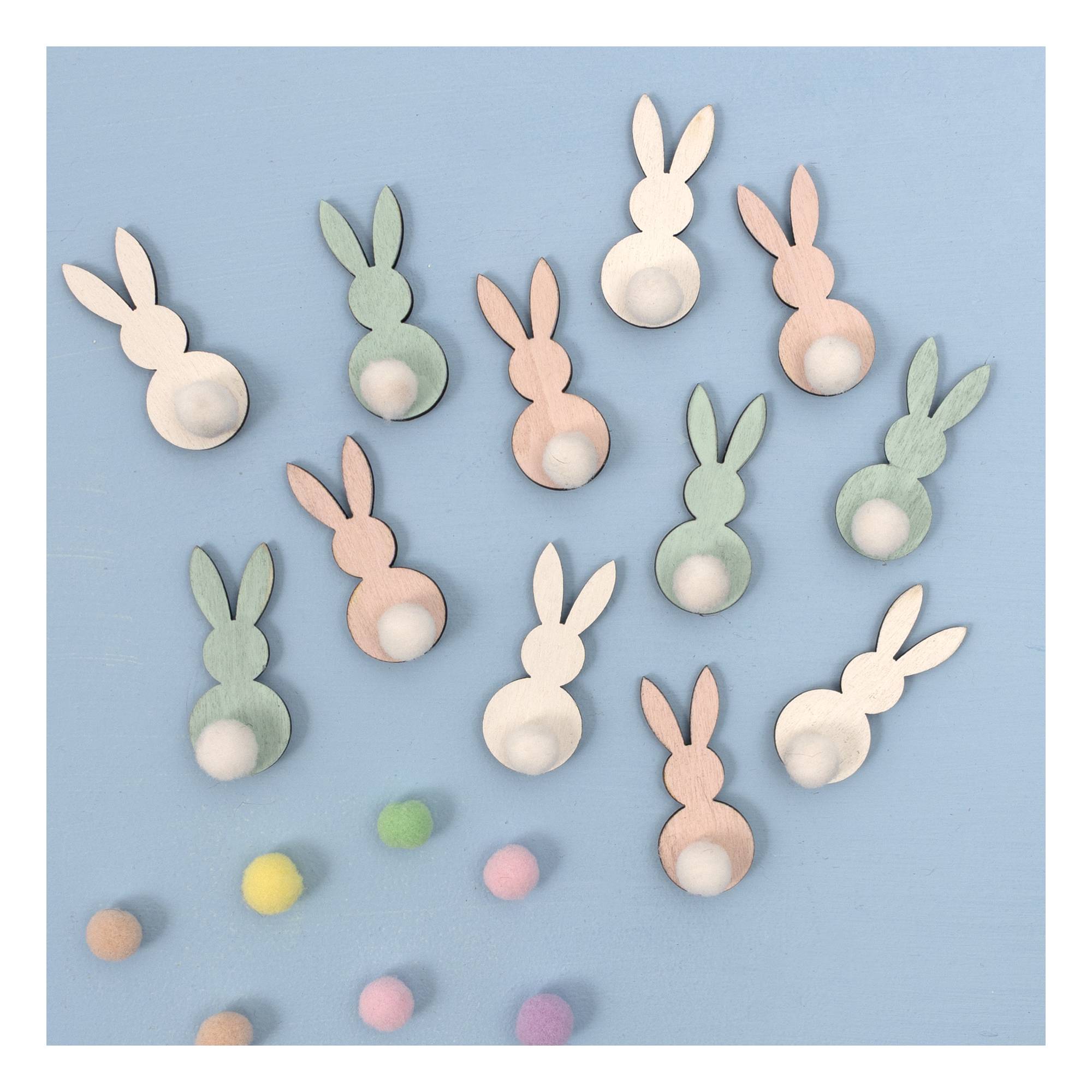 Pastel Wooden Bunny Tails 12 Pack