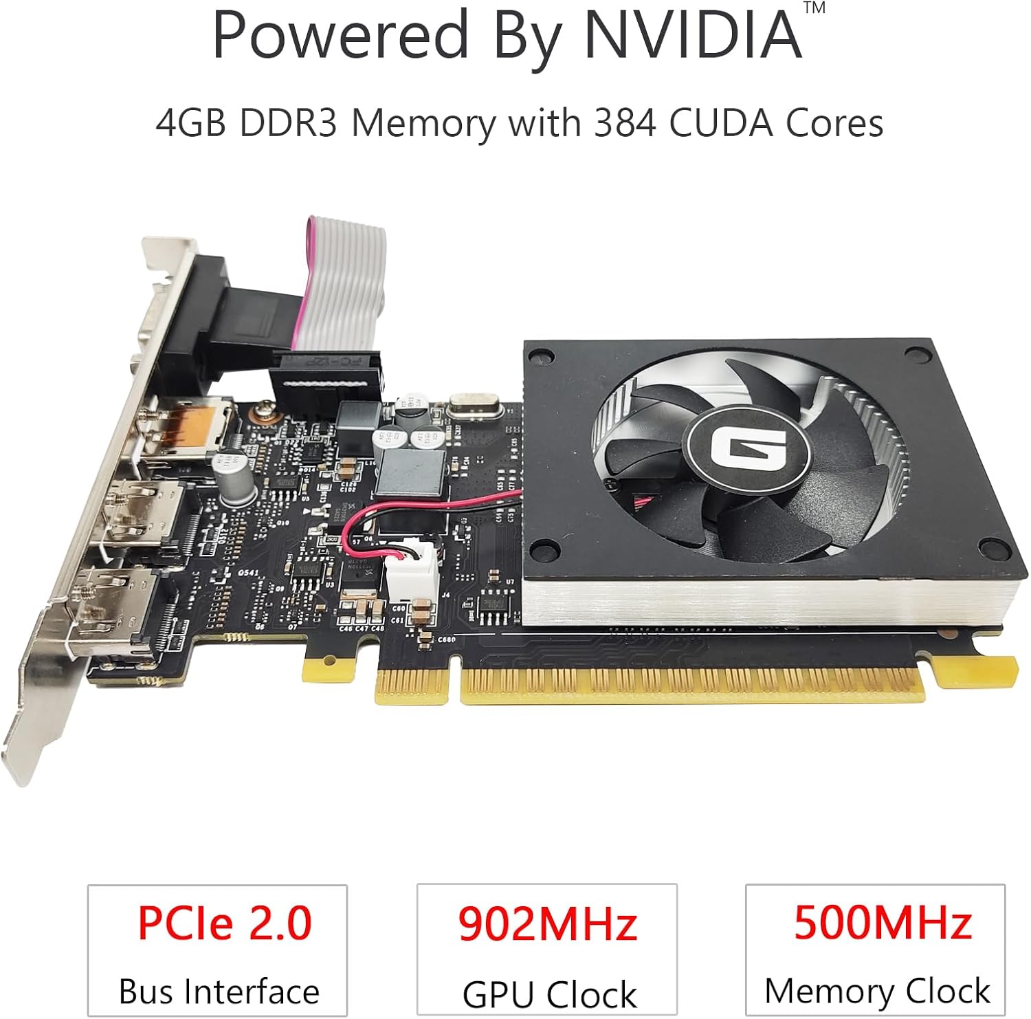 Glorto GeForce GT 730 4G Low Profile Graphics Card, 2X HDMI, DP, VGA, DDR3, PCI Express 2.0 x8, Entry Level GPU for PC, SFF and HTPC, Compatible with Windows 11