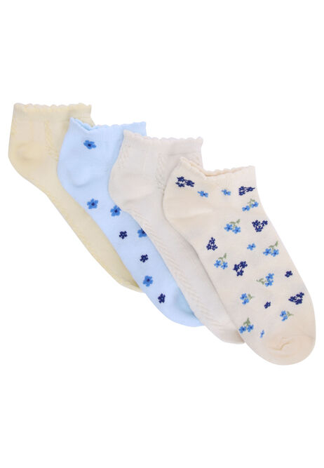 Womens 4pk Yellow Floral Trainer Socks