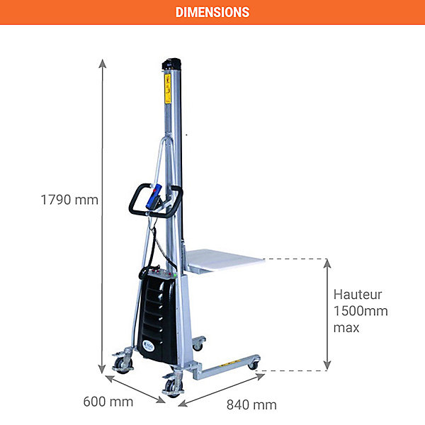 Gerbeur léger semi-électrique - Plateau 600x470mm - Charge max 150kg - 1833044042