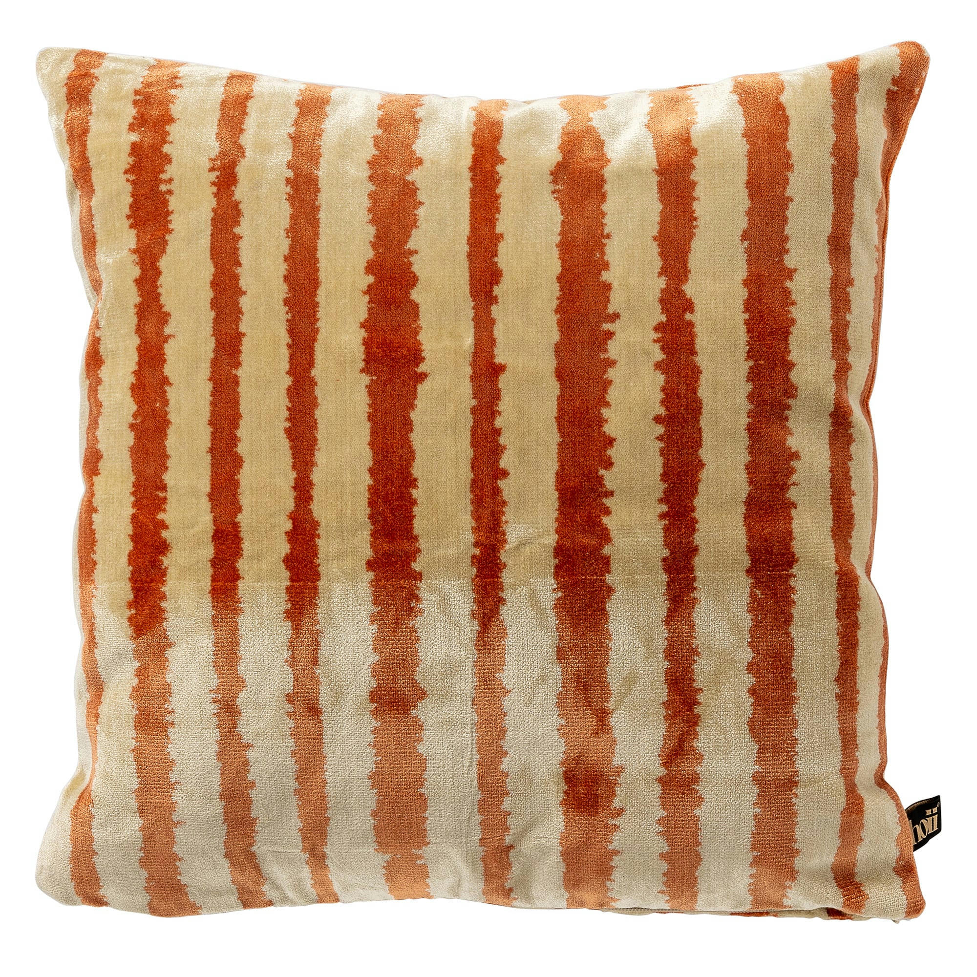 - Coussin orange en velours 45x45 cm avec motif rayé