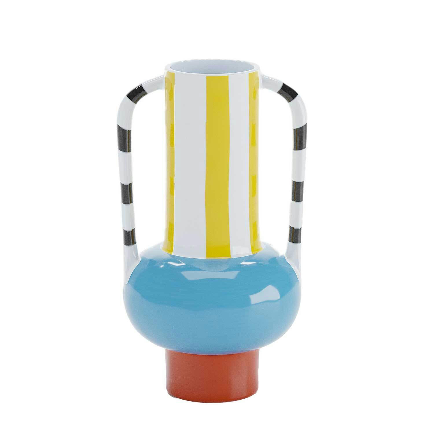 CASSIS - Vase décoratif en céramique rayée avec poignée