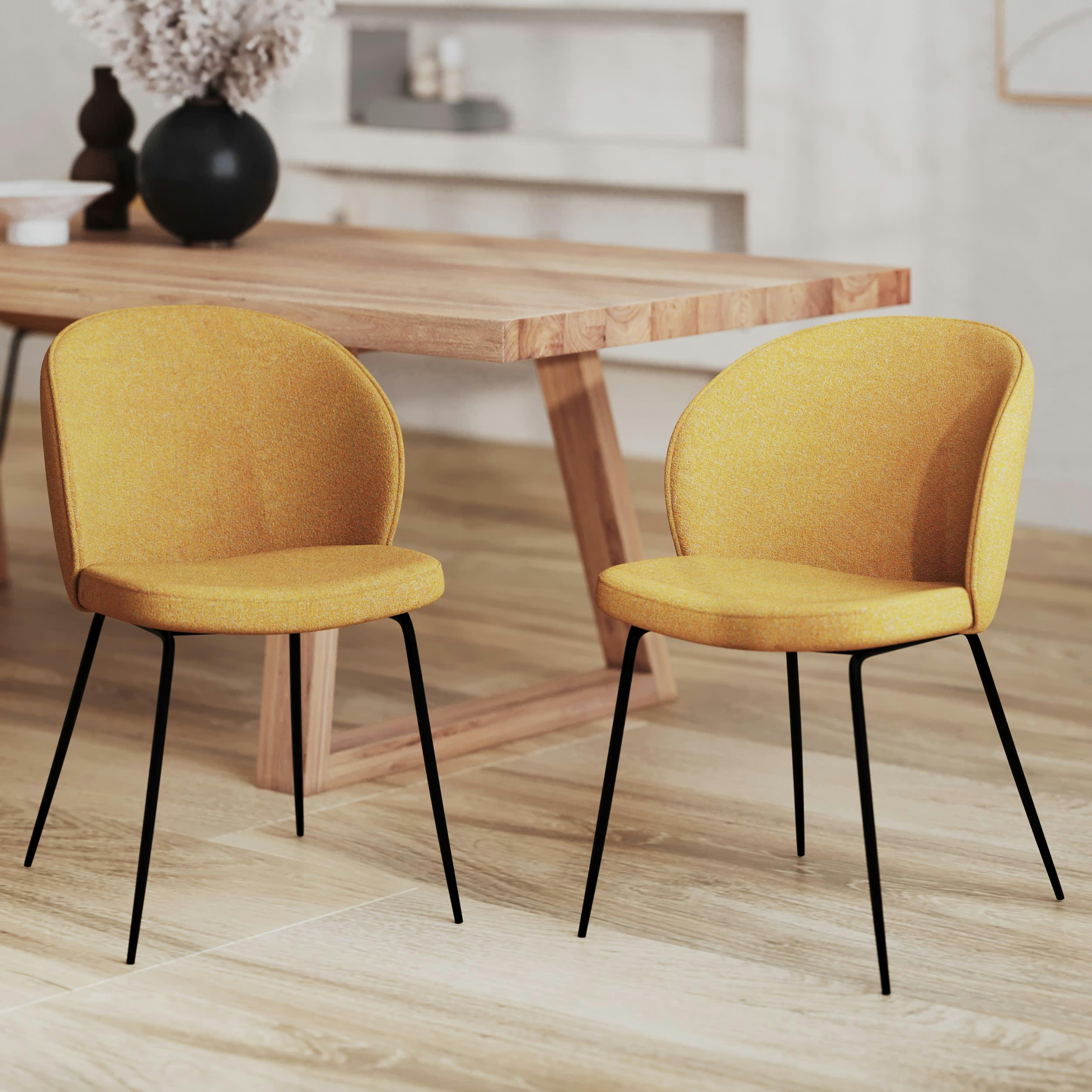 GROOM - Chaise jaune en tissu bouclette et pied en métal (lot de 2)