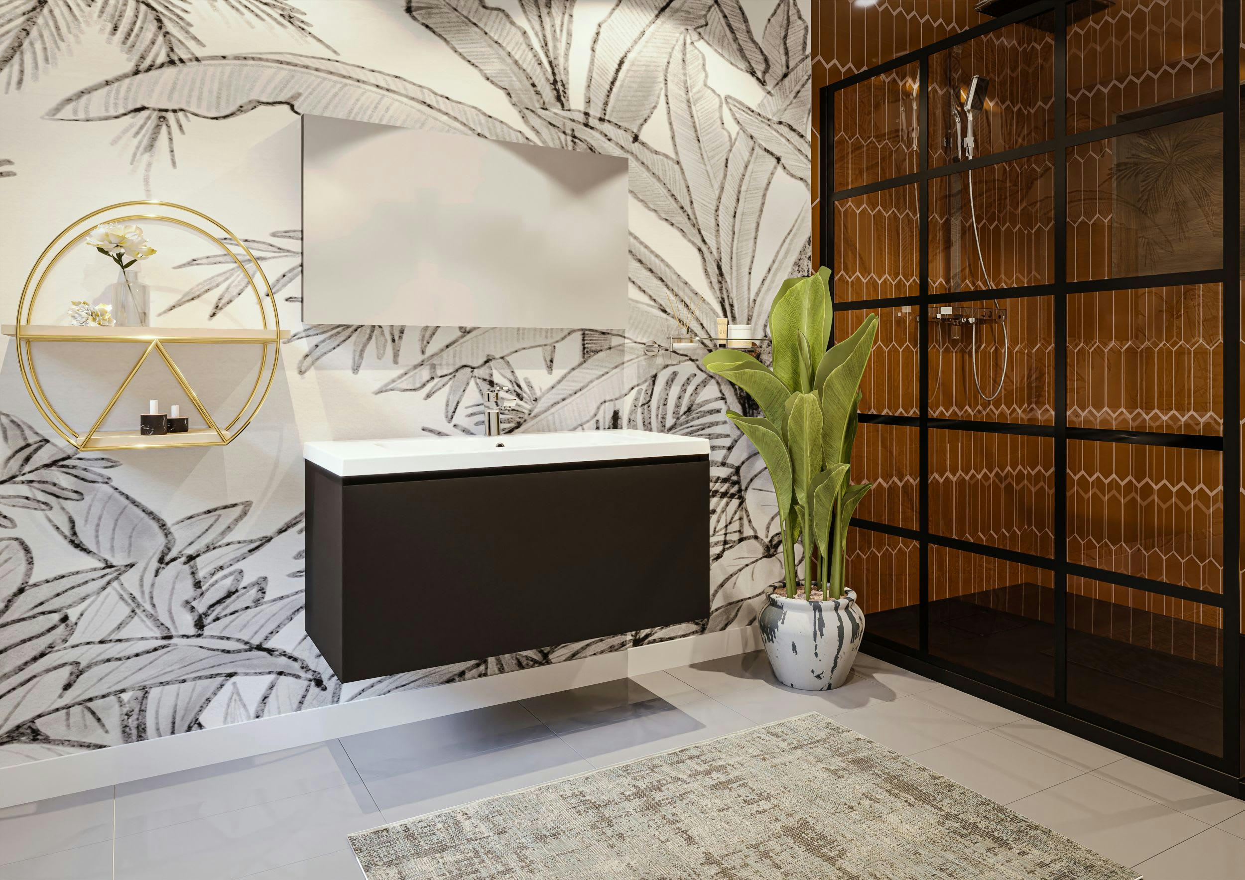 NORDIK - Meuble de salle de bain MDF Laqué Noir