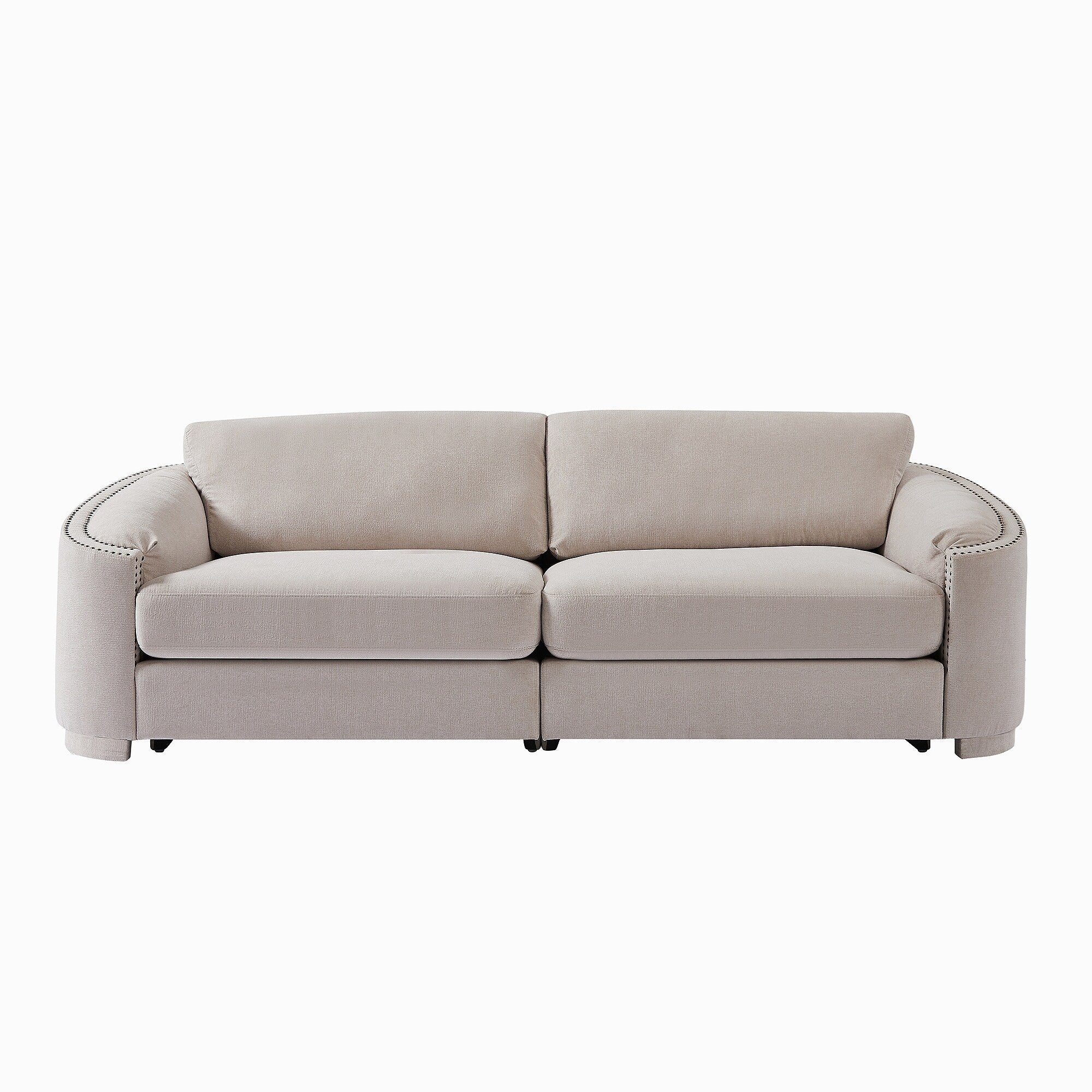 Sofa with Semilunar Arm, Rivet Detailing, and Solid Frame