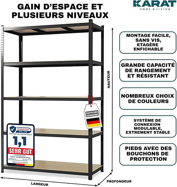 2 X Rayonnages pour charges lourdes, 200 x 120 x 60 cm, Noir, Capacité de charge max :  875 kg