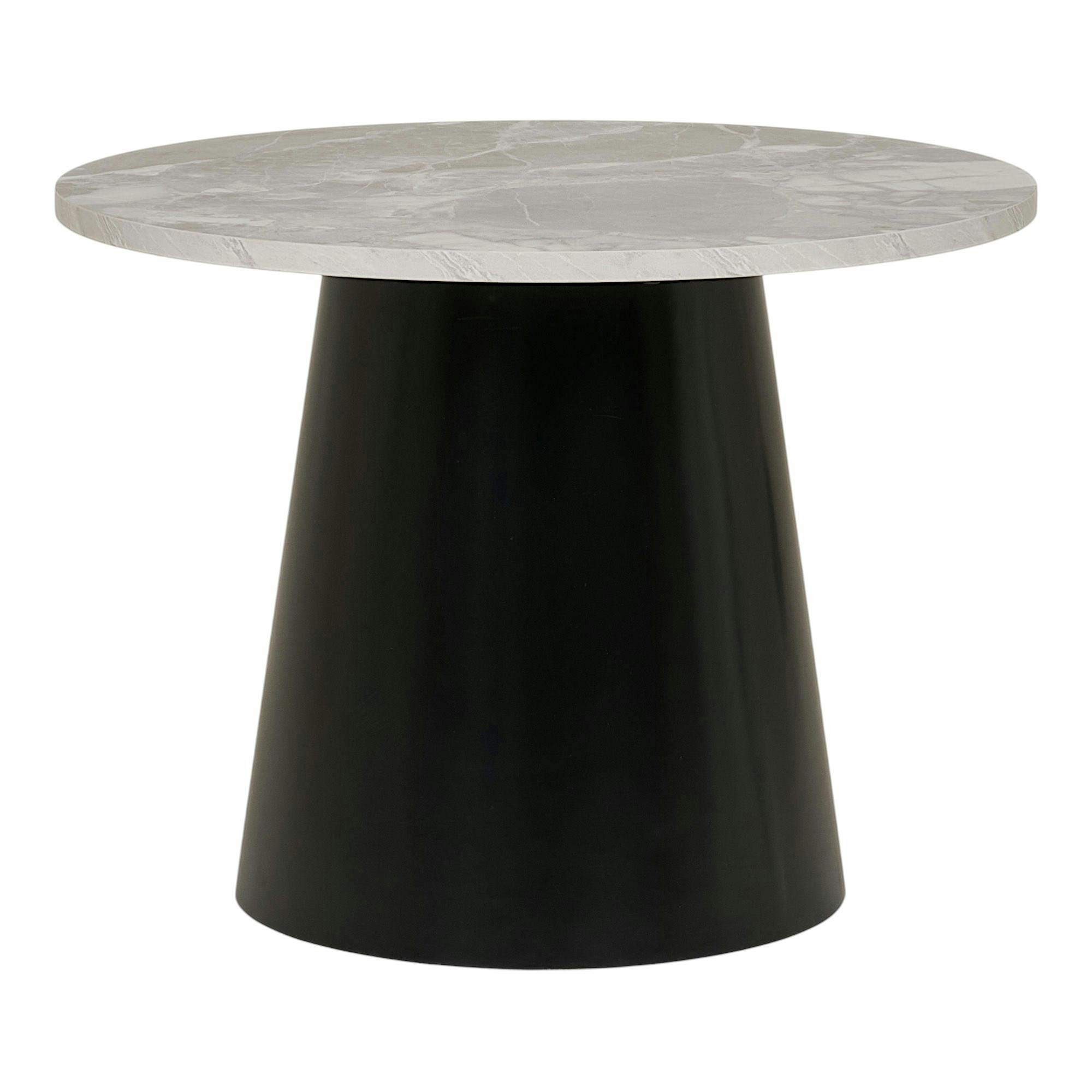 Petite table basse ronde décor marbre gris et métal noir TORANO