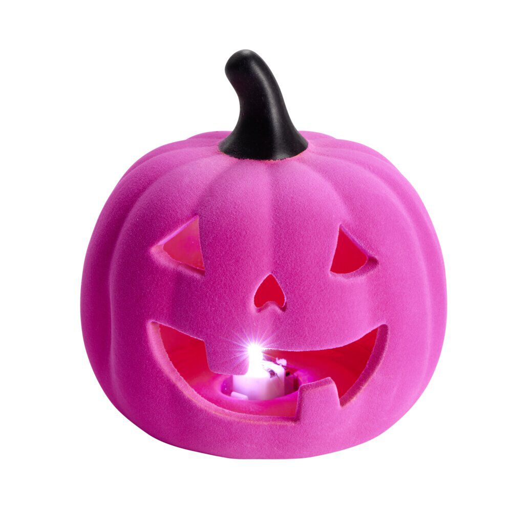 Décoration velours Halloween citrouille rose Ø14,5xH15cm