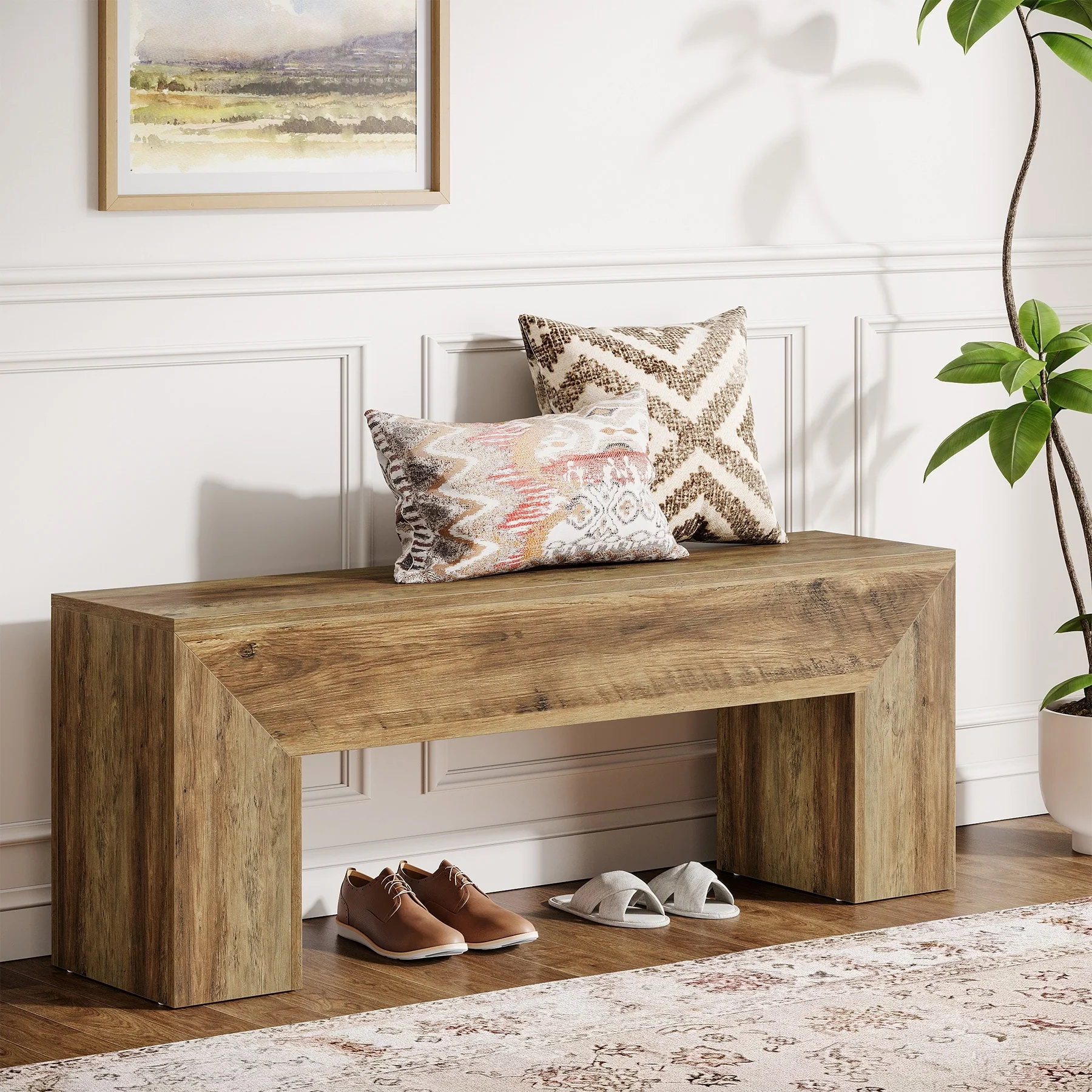 47-Inch Wood Entryway Bench Dining End of Bed Bench