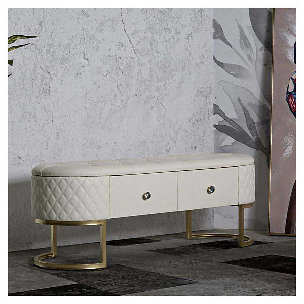 Banc effet matelassé avec 2 tiroirs Sharon 120x40x43 cm