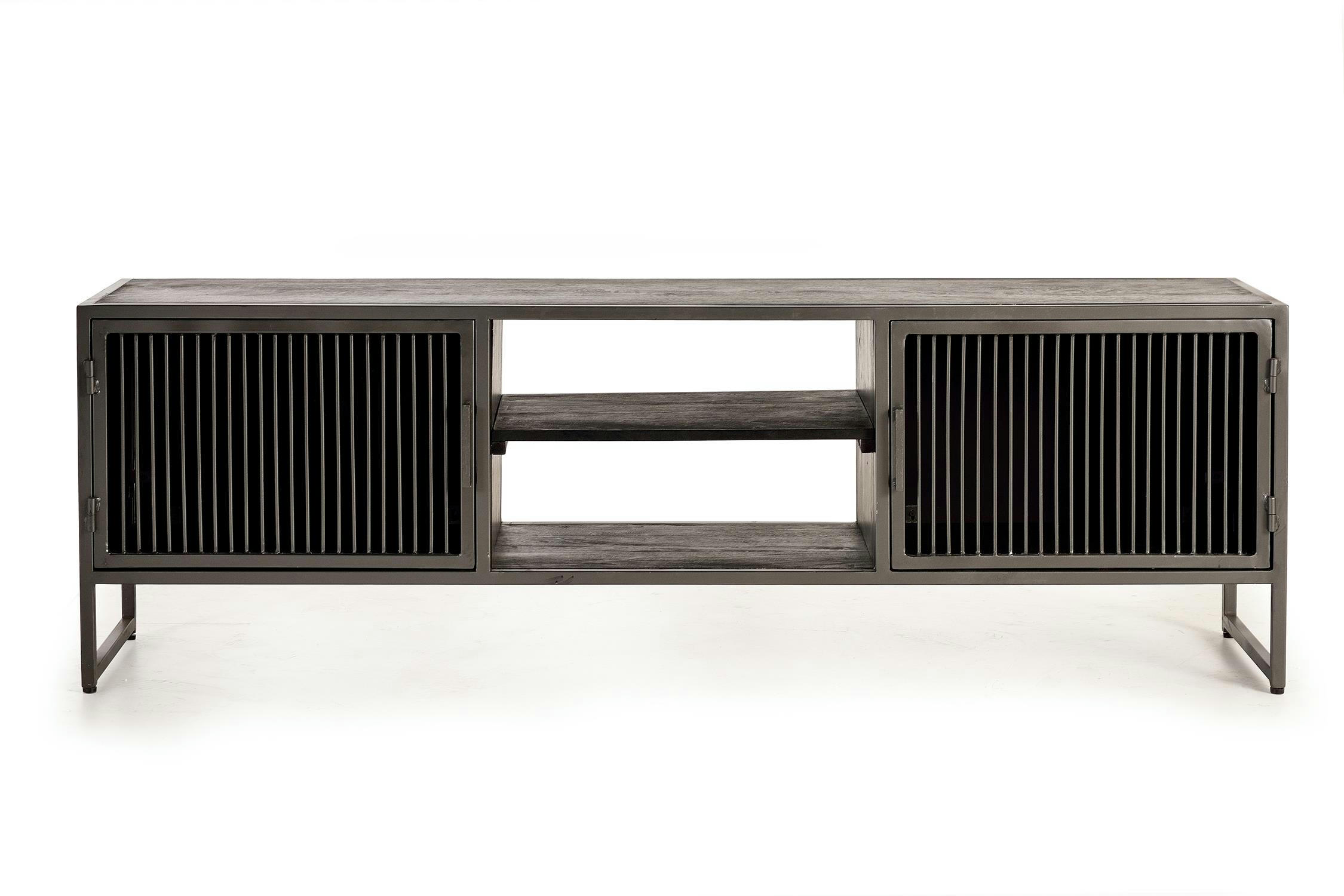 - Meuble TV en manguier et pieds en métal noir et gris