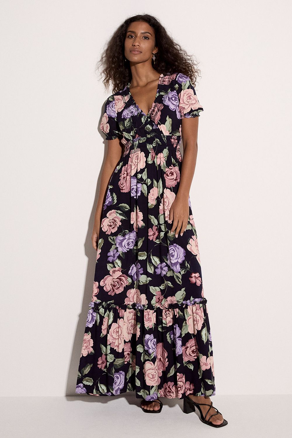 Apricot Floral Wrap Maxi Dress