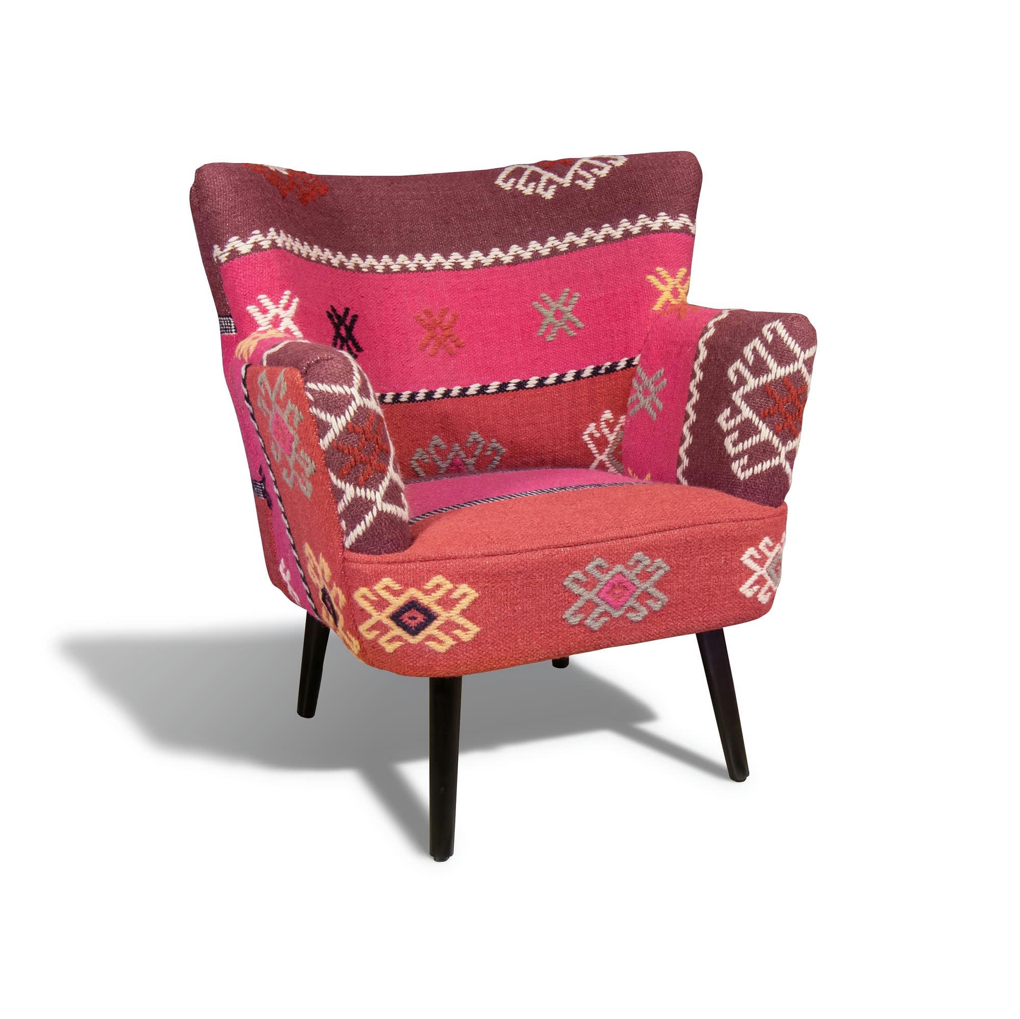 CHAQUIRAS - Fauteuil en kilim brodé main et pieds en bois noir