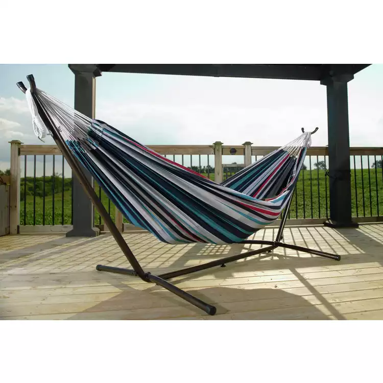 Vivere Denim Double Hammock with Metal Stand
