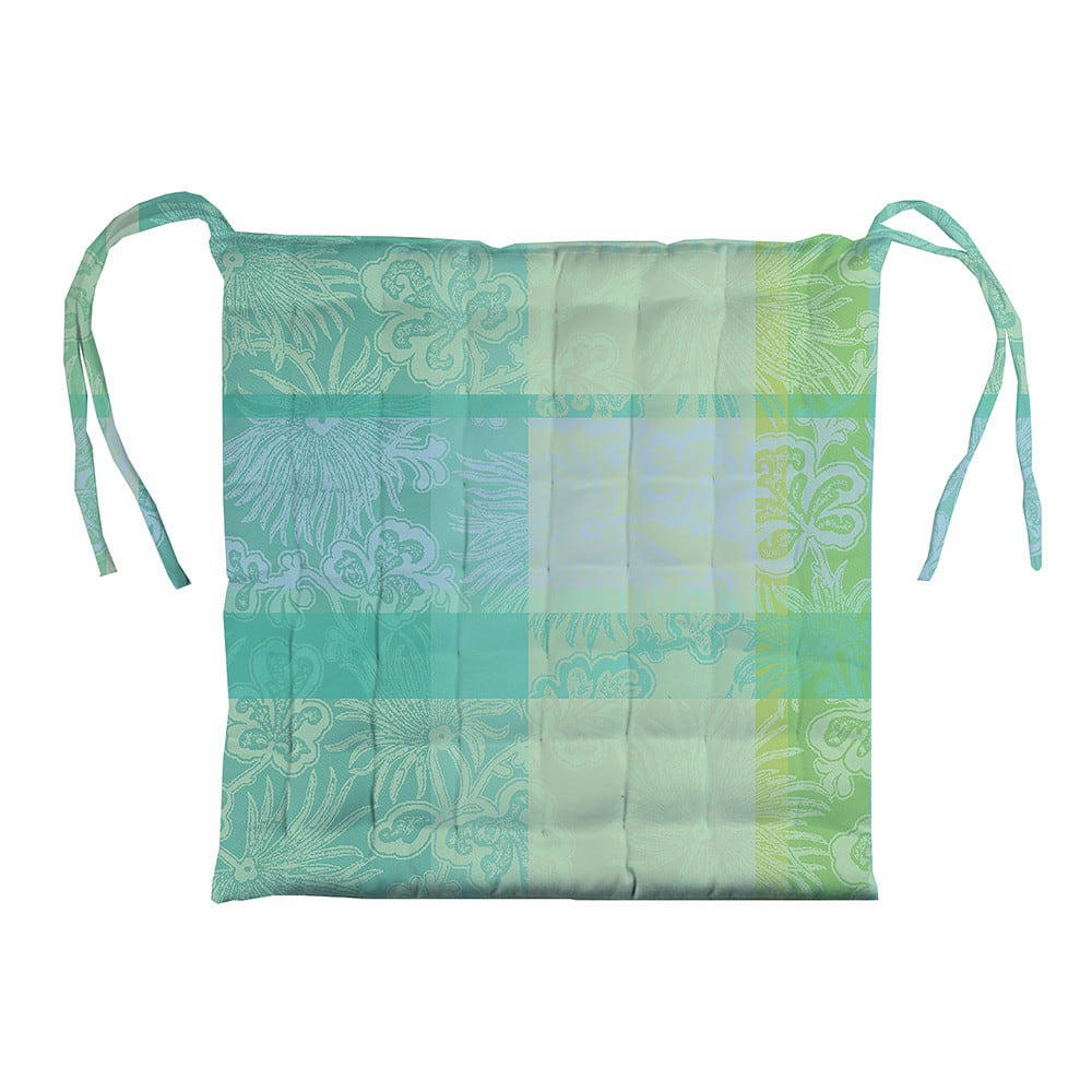 MILLE VENUSTA AQUA - Galette de chaise enduit imperméable pur coton vert 38X38