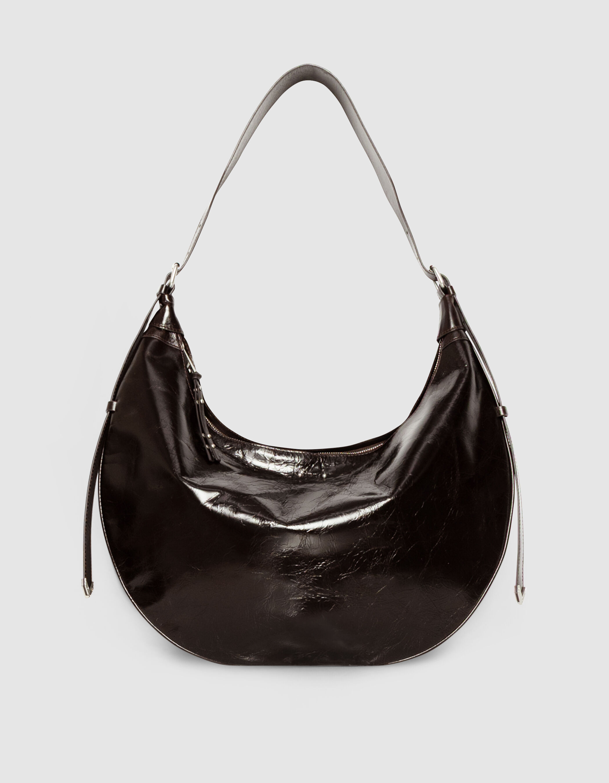 Sac demi-lune marron cuir glacé Allane Femme