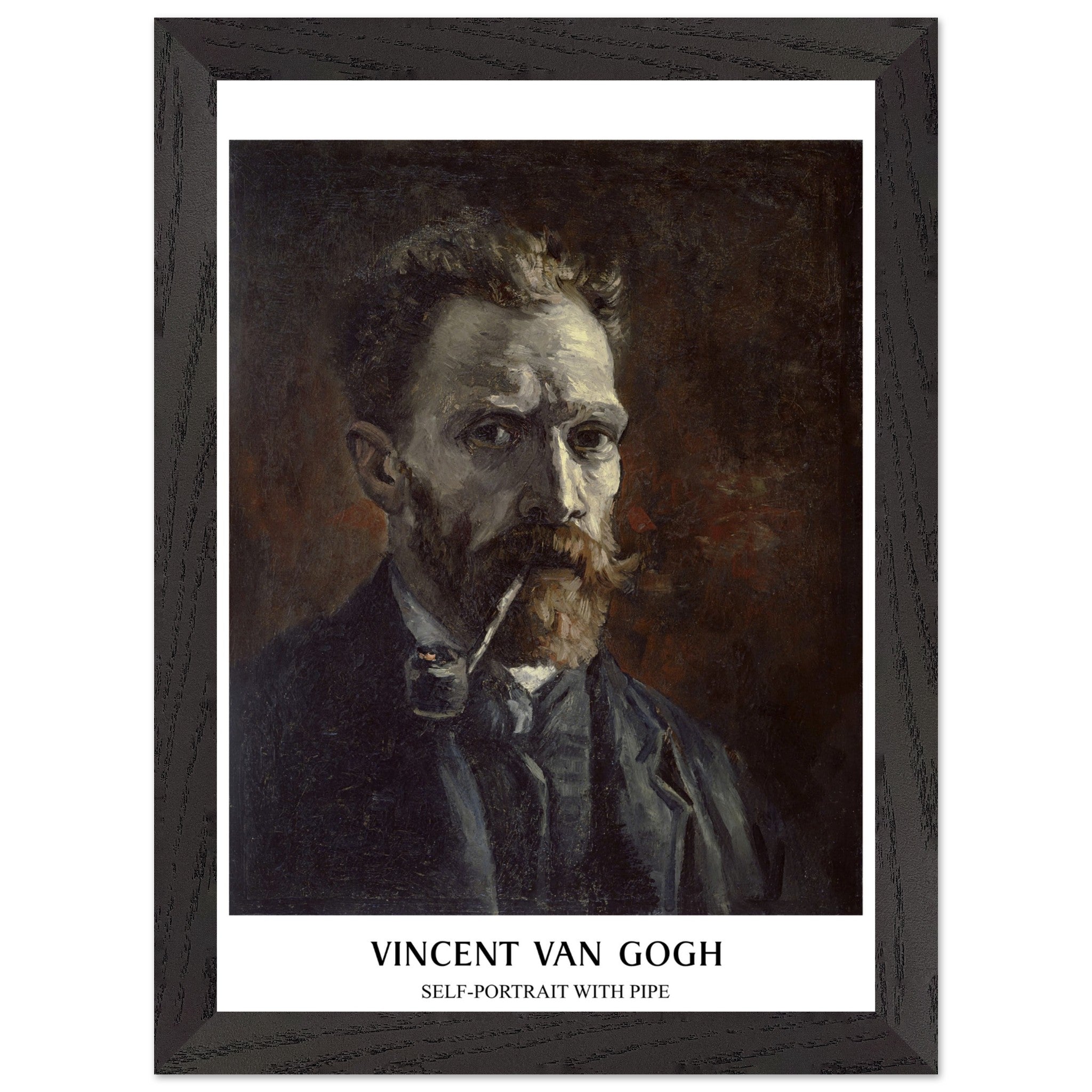 Artfulprints Poster met Lijst Vincent van Gogh - Self-portrait with pipe  - A4 21x29.7 cm - Bruin
