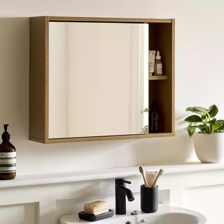 Habitat Herson 1 Door Mirrored Wall Cabinet - Oak