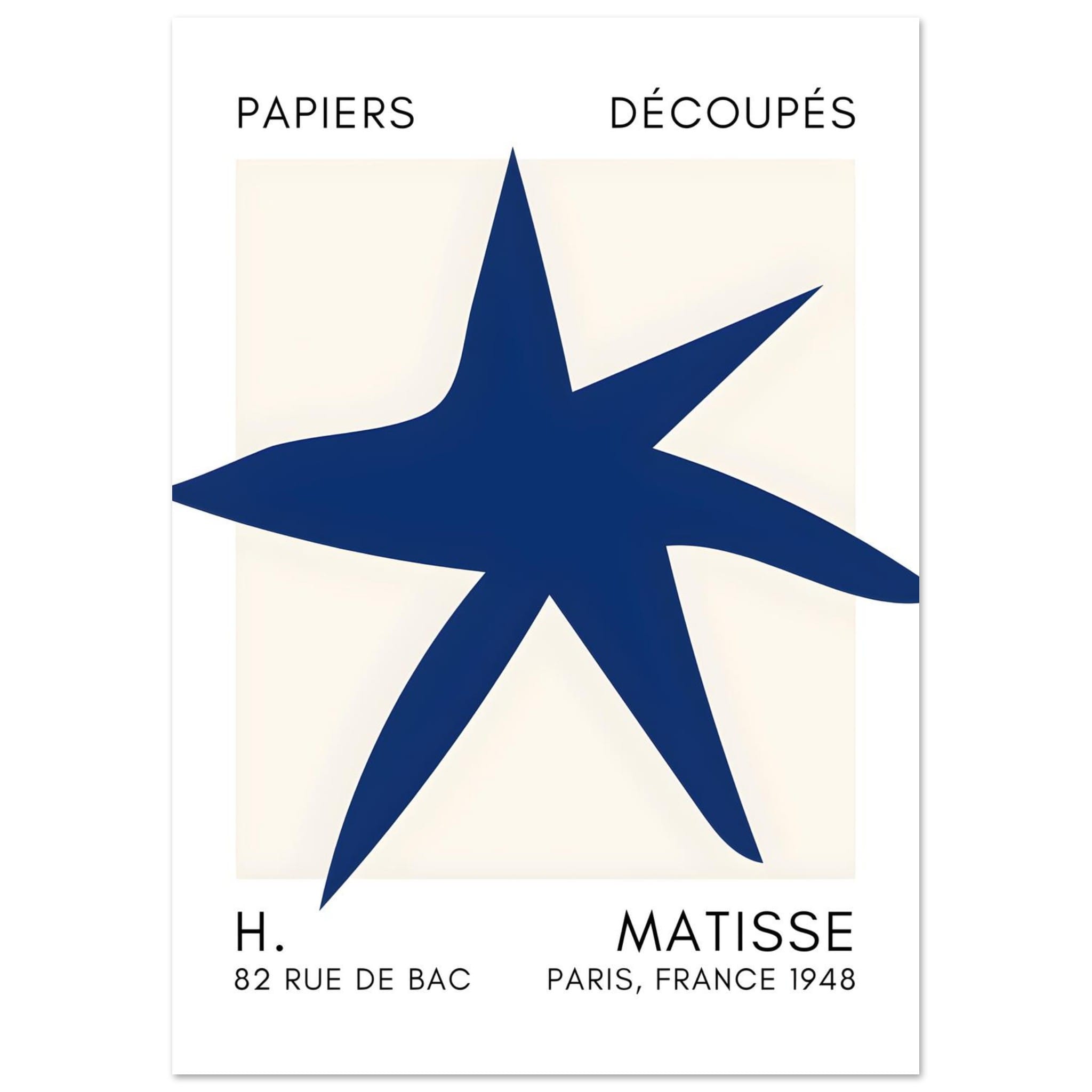 Artfulprints Poster Matisse – Star of the sea navy blue II  - A4 21x29.7 cm - Blauw