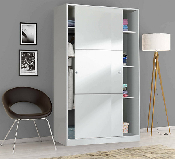 Garde-robe 2 portes Adrenalin, Armoire de chambre, Armoire avec 4 étagères et tringle à vêtements, 120x50h200 cm, Blanc