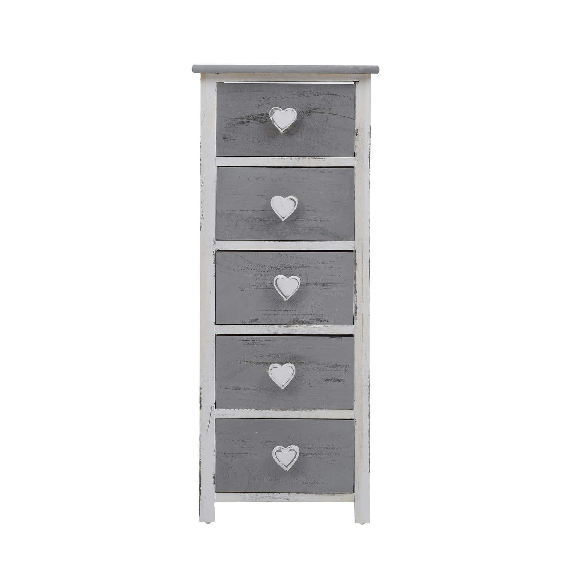 - Chiffonnier cœurs avec 5 tiroirs en bois gris et blanc
