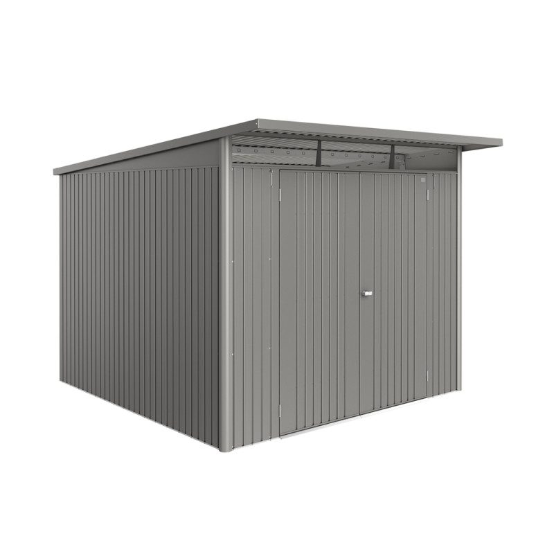 Abri de jardin en métal AvantGarde Eco double porte gris métallisé 2,6 x 3 x 2,18 m BIOHORT