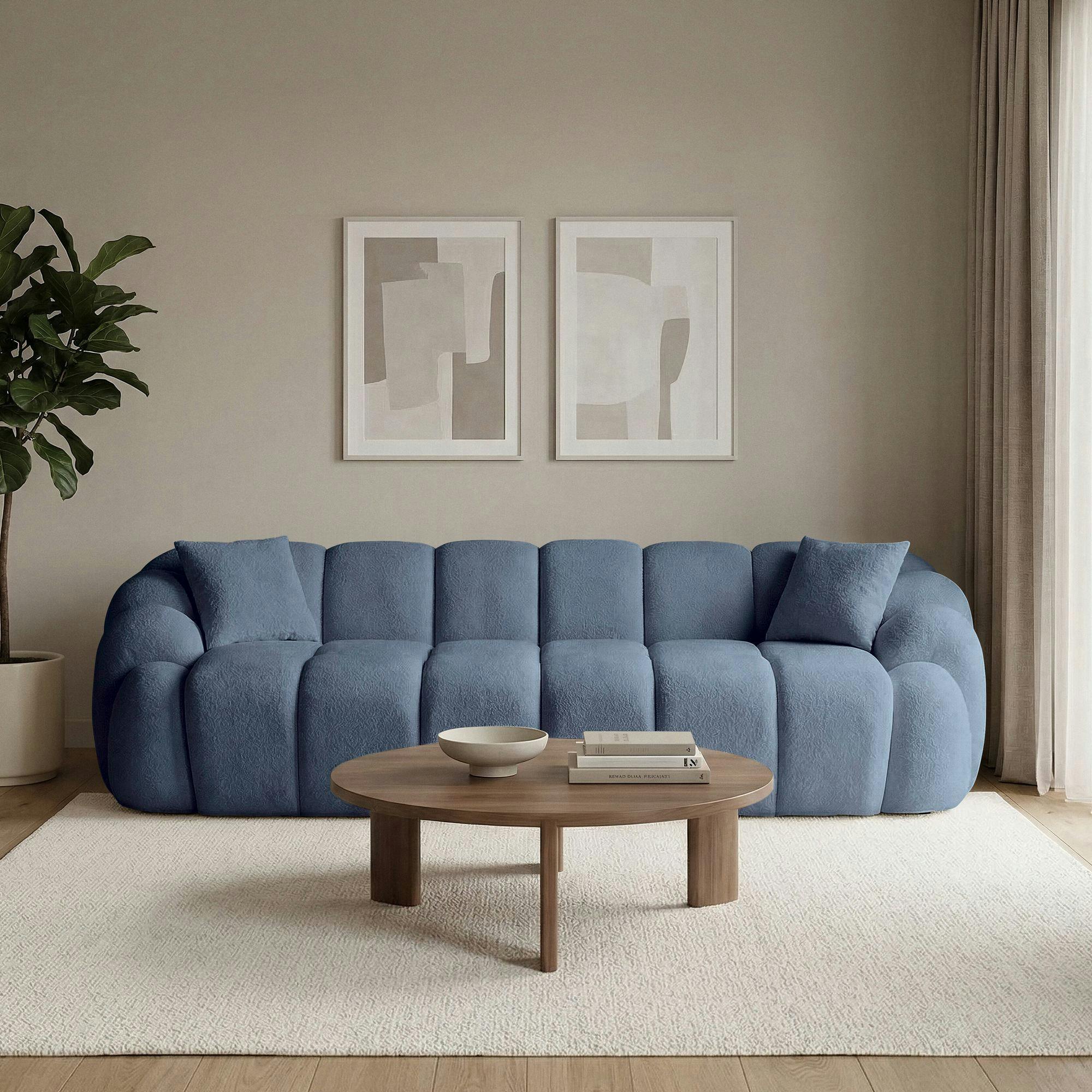 Canapé 4 places bleu design arrondi ONDA